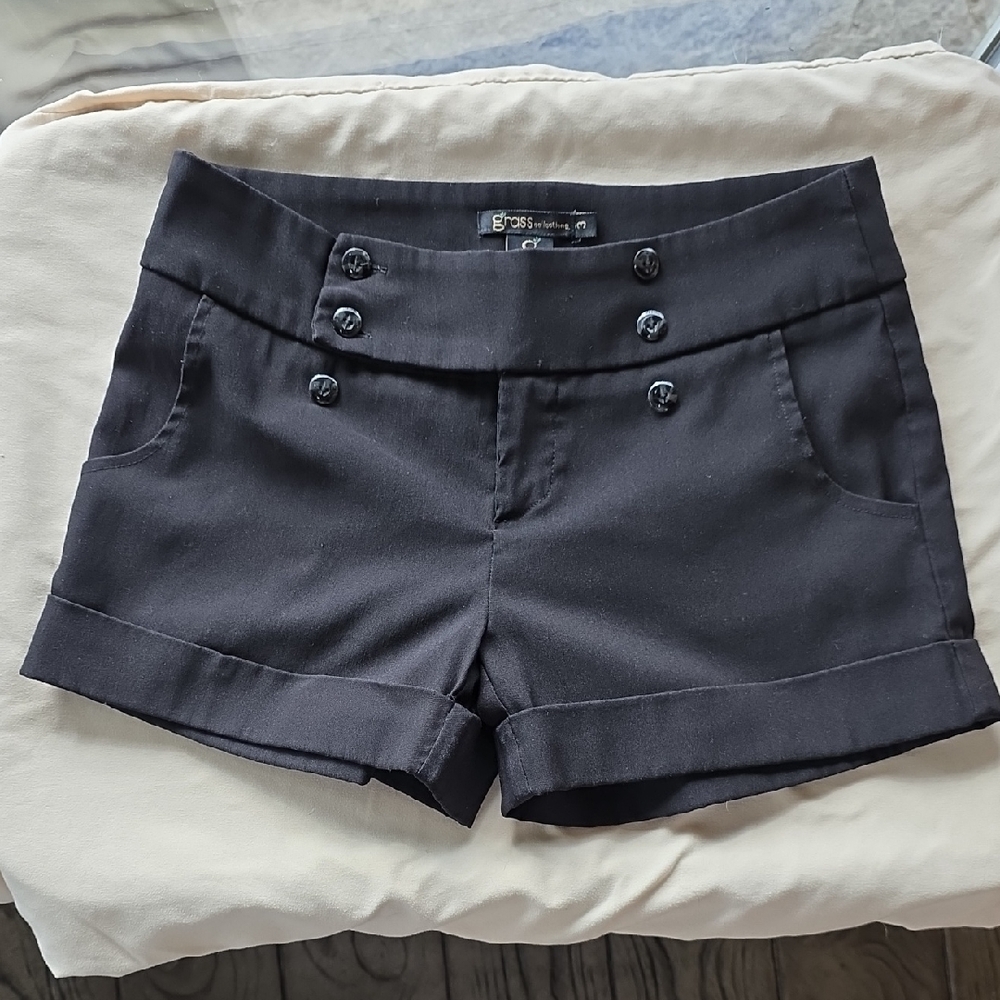 Grass Collection Women's Black Sailor Button Cuffed Shorts